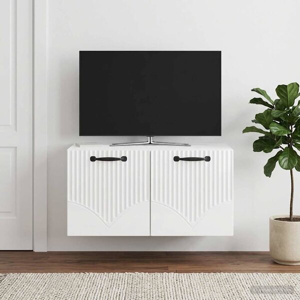 Fali TV szekrény Magasfényű Fehér 59,5 x 41 x 30 cm Szerelt Fa
