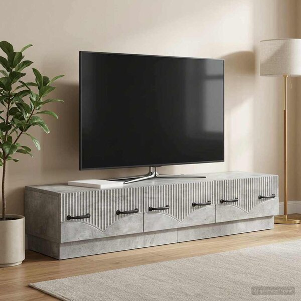 TV szekrény fiókkal Betonszürke 147 x 34,5 x 27 cm Szerelt Fa