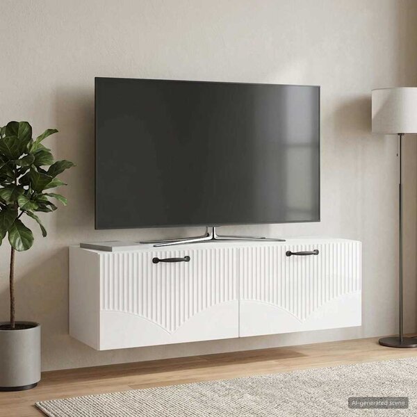 Fali TV szekrény Magasfényű Fehér 98 x 31 x 30 cm Szerelt Fa