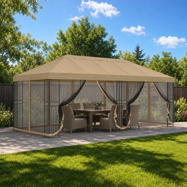 Oldalfalas pavilon 6 x 3 m Bézs Poliészter és acél 190 gsm