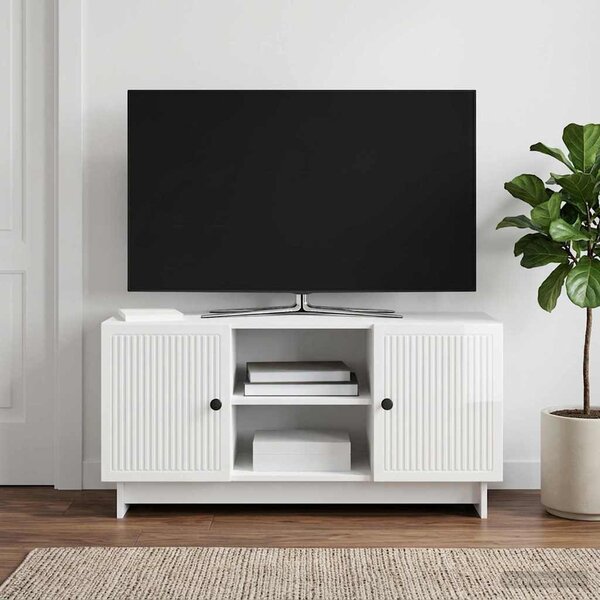 TV szekrény 102 x 34,5 x 50 cm Magasfényű Fehér Szerelt Fa