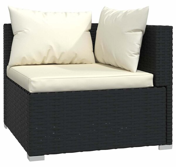 4 részes fekete polyrattan kerti bútorszett párnákkal