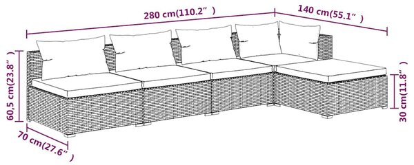 5 részes barna polyrattan kerti ülőgarnitúra párnákkal