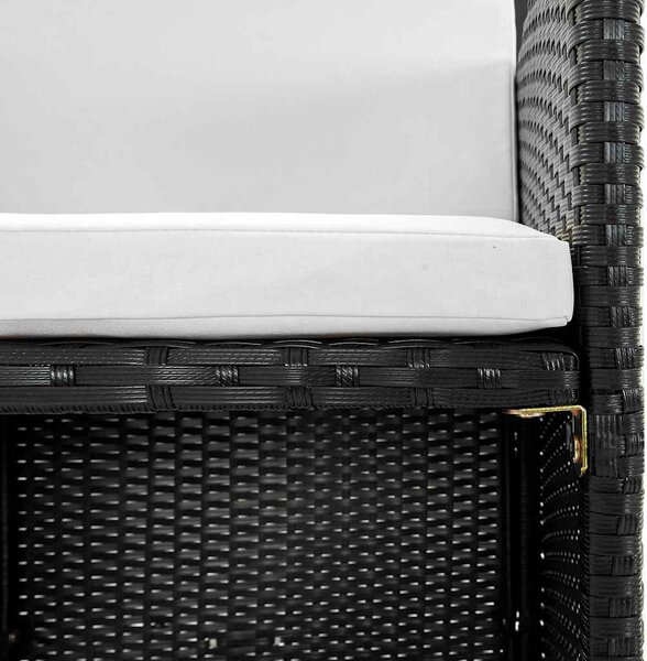 5-részes fekete polyrattan kültéri étkezőszett párnákkal