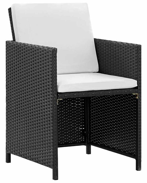 5-részes fekete polyrattan kültéri étkezőszett párnákkal