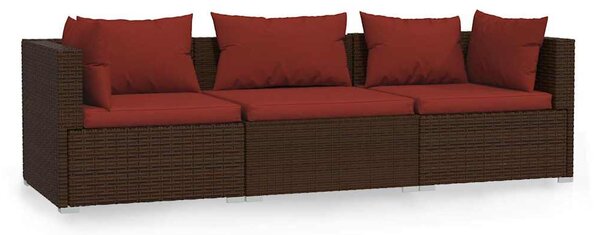 3 személyes barna polyrattan kanapé párnákkal