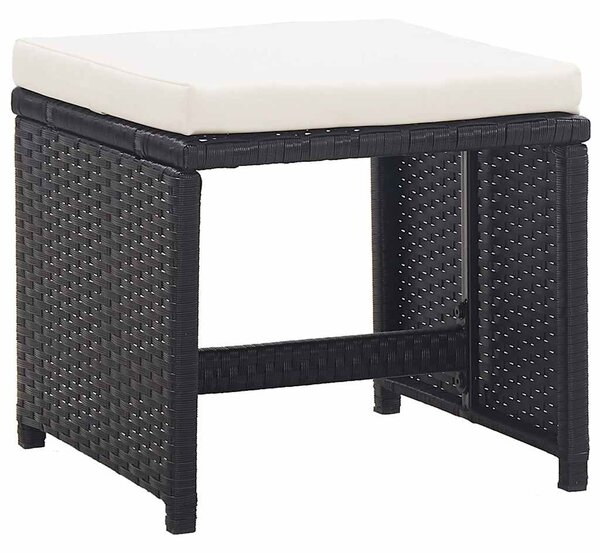 5-részes fekete polyrattan kültéri étkezőszett párnákkal