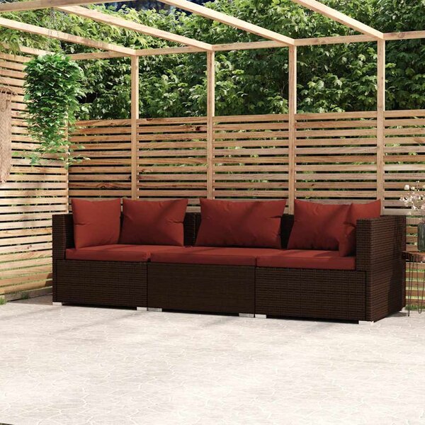 3 személyes barna polyrattan kanapé párnákkal