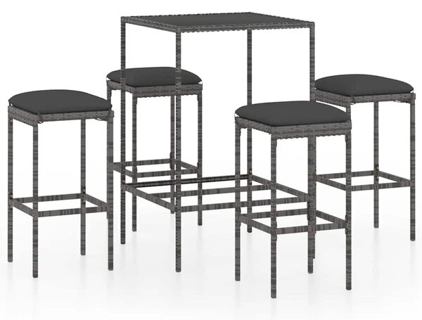 5 darabos szürke polyrattan kerti bárszett párnákkal