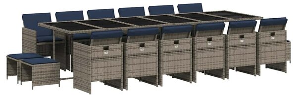 17 db szürke polyrattan kerti étkezőgarnitúra párnákkal