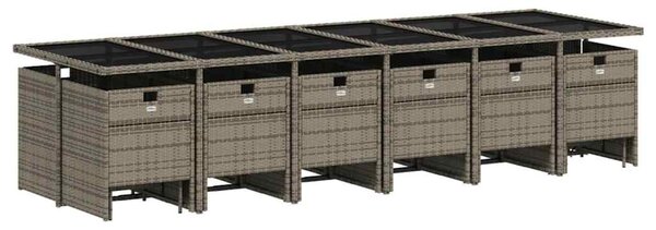 17 db szürke polyrattan kerti étkezőgarnitúra párnákkal