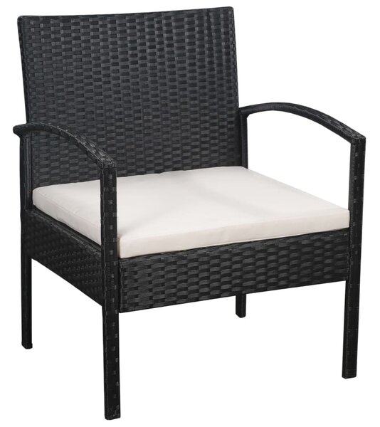 5-részes fekete polyrattan kerti bútorszett párnákkal
