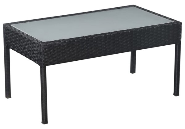 5-részes fekete polyrattan kerti bútorszett párnákkal