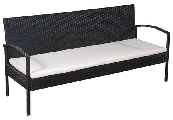 5-részes fekete polyrattan kerti bútorszett párnákkal