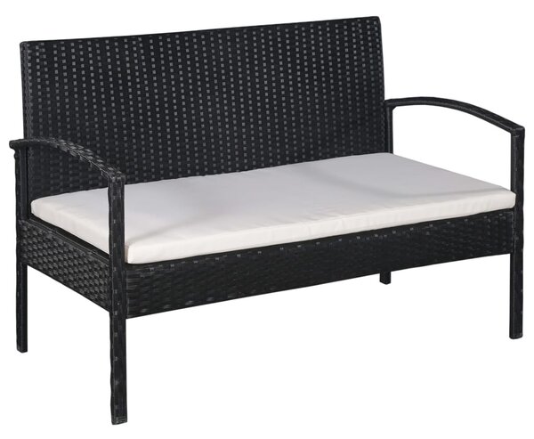 5-részes fekete polyrattan kerti bútorszett párnákkal