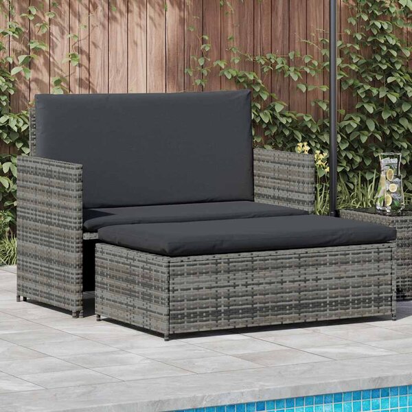 2-részes szürke polyrattan kerti bútorszett párnákkal