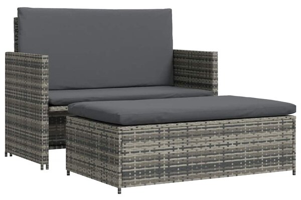 2-részes szürke polyrattan kerti bútorszett párnákkal