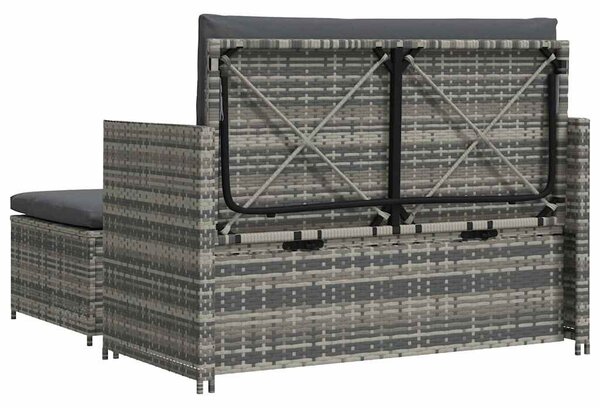 2-részes szürke polyrattan kerti bútorszett párnákkal