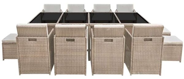 13-részes bézs polyrattan kültéri étkezőszett párnákkal