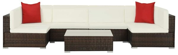 7-részes barna polyrattan kerti bútorszett párnákkal