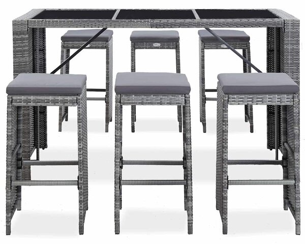 7 darabos szürke polyrattan kerti bárszett párnákkal