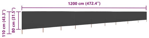 Antracitszürke 9 paneles szövet szélfogó 1200 x 80 cm