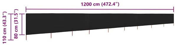 Fekete 9 paneles szövet szélfogó 1200 x 80 cm