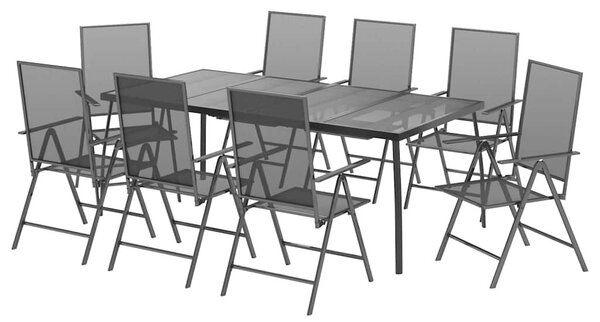 9 részes antracitszürke acél kerti étkezőgarnitúra