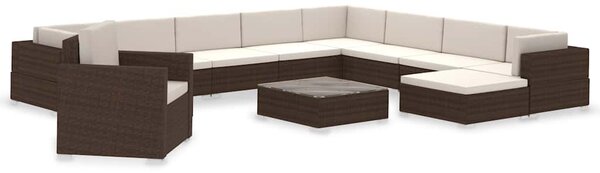 12-részes barna polyrattan kerti bútorszett párnákkal