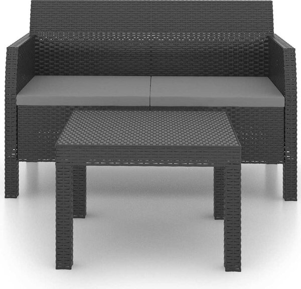 2 részes antracit PP rattan kerti bútorgarnitúra párnákkal