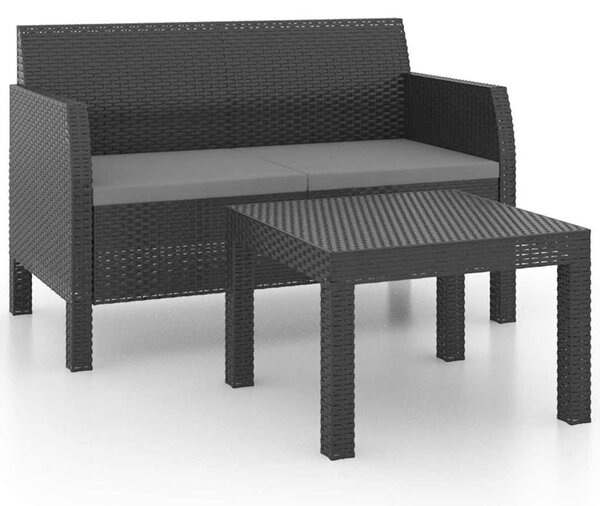 2 részes antracit PP rattan kerti bútorgarnitúra párnákkal