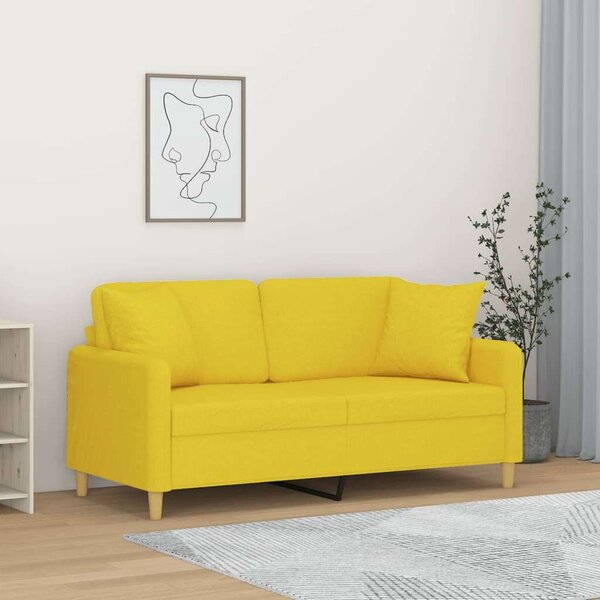 VidaXL 2 személyes világossárga szövet kanapé díszpárnákkal 140 cm