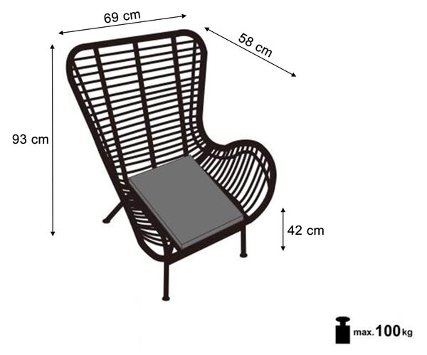 IKARO kerti rattan fotel - fekete
