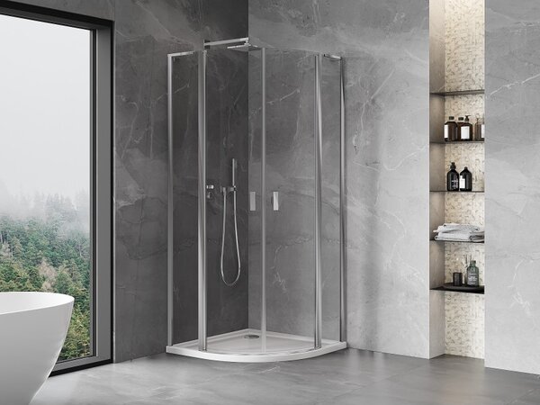 Mexen Mist L, negyedkör alakú zuhanykabin kétszárnyú ajtókkal, 80 x 80 cm, 8 mm-es átlátszó üveg, króm profil, 8A32L-080-080-01-00
