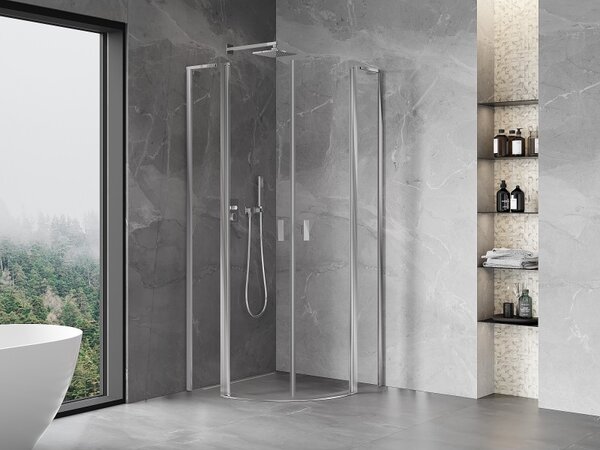 Mexen Mist L, negyedkör alakú zuhanykabin kétszárnyú ajtókkal, 80 x 80 cm, 8 mm-es átlátszó üveg, króm profil, 8A32L-080-080-01-00