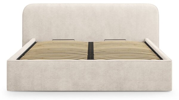 Bézs kárpitozott ágyneműtartós franciaágy ágyráccsal 200x200 cm Elizabeth – Micadoni