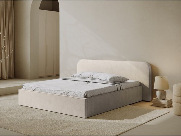 Bézs kárpitozott ágyneműtartós franciaágy ágyráccsal 200x200 cm Elizabeth – Micadoni
