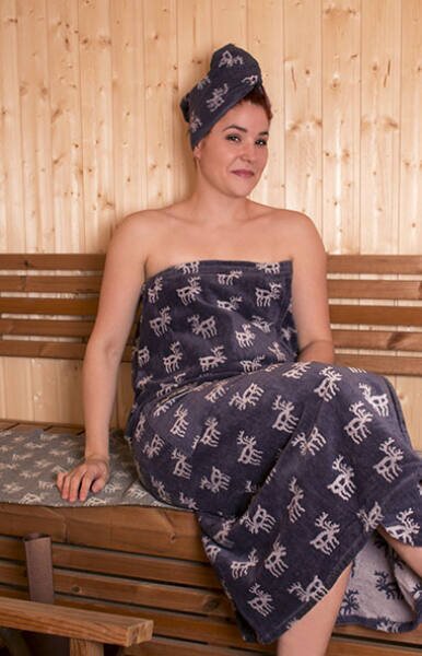 Női szauna-kilt pamutból, 150 cm hosszú, szürke