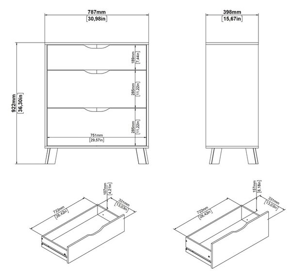 Fehér-natúr színű komód tölgyfa dekorral 79x92x40 cm Ikast – Tvilum