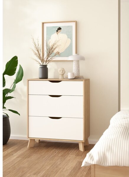 Fehér-natúr színű komód tölgyfa dekorral 79x92x40 cm Ikast – Tvilum