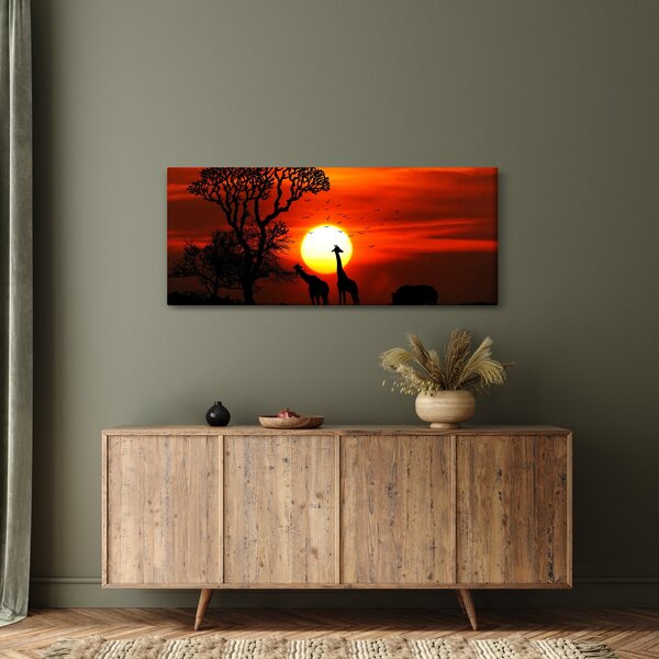 Kép - Állatok sziluettjei napnyugtakor (120x50 cm)