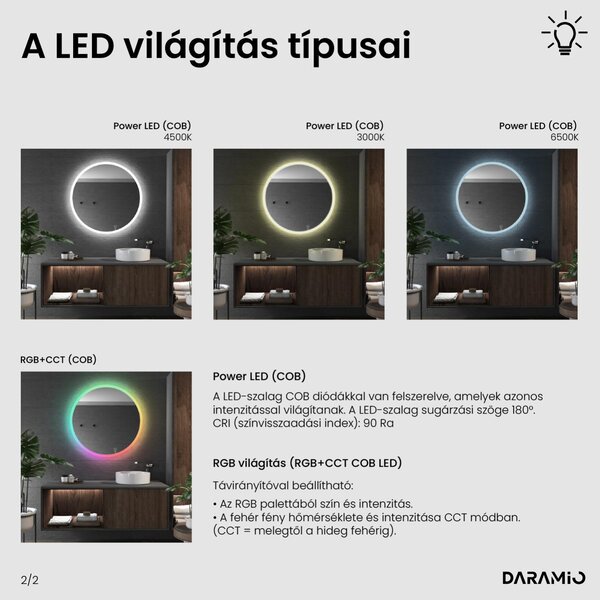 Kerek fürdőszoba tükör LED világítással E1