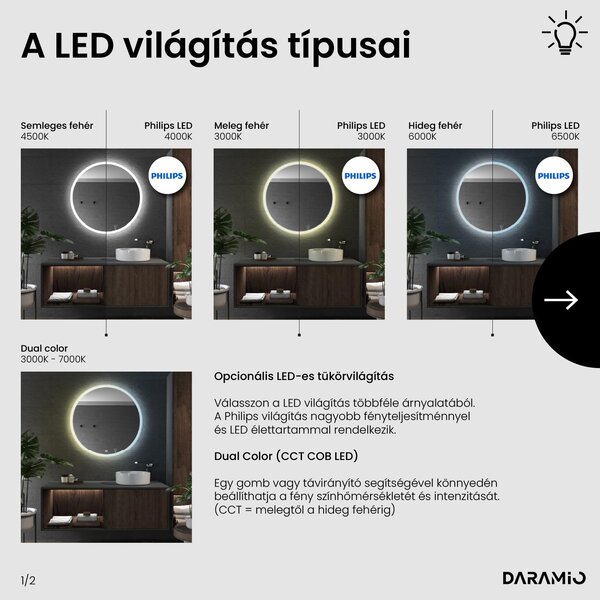 Kerek fürdőszoba tükör LED világítással E1