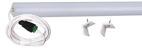 50cm-es 6 Wattos, 12 Voltos melegfehér LED szalag, opál, alumínium negyed íves sarok profilban, tápegység nélkül, 2 méteres vezetékkel (30db 2835 SMD LED)