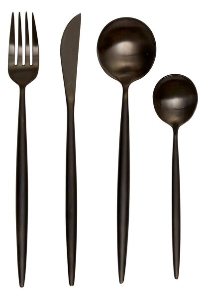 Fekete rozsdamentes acél evőeszköz készlet 16 db-os Modern retro – Premier Housewares