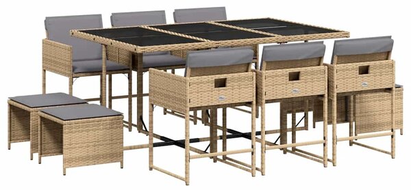 11részes vegyes bézs polyrattan kerti étkezőgarnitúra párnákkal