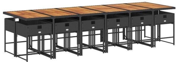 13 részes fekete polyrattan kerti ülőgarnitúra párnákkal