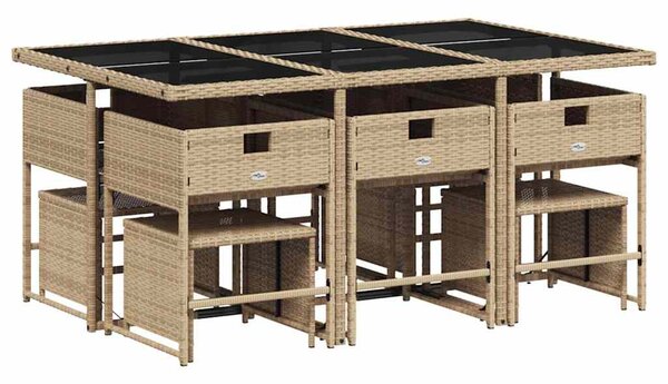 11részes vegyes bézs polyrattan kerti étkezőgarnitúra párnákkal