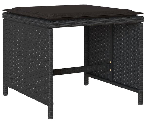 11 részes fekete polyrattan kerti étkezőgarnitúra párnákkal