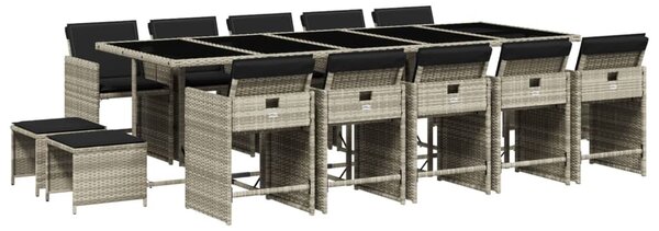 15 részes szürke polyrattan kerti étkezőgarnitúra párnákkal